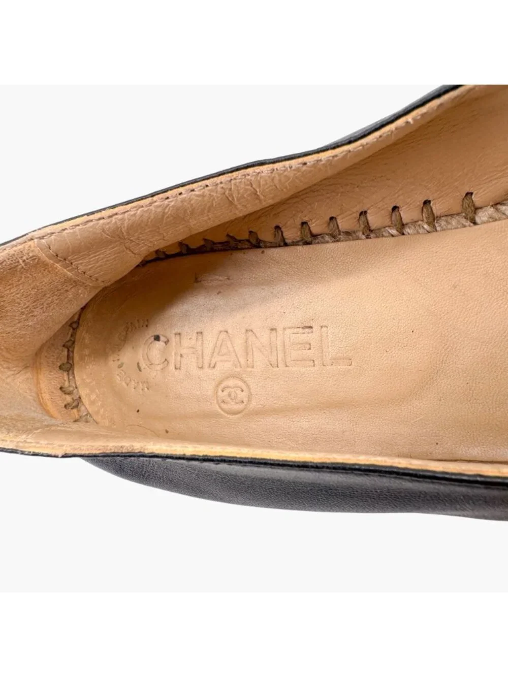 Chanel Black Leather CC Logo Espadrille Flats Size 39 US 8.5 Platform Shoes - Picture 13 of 14